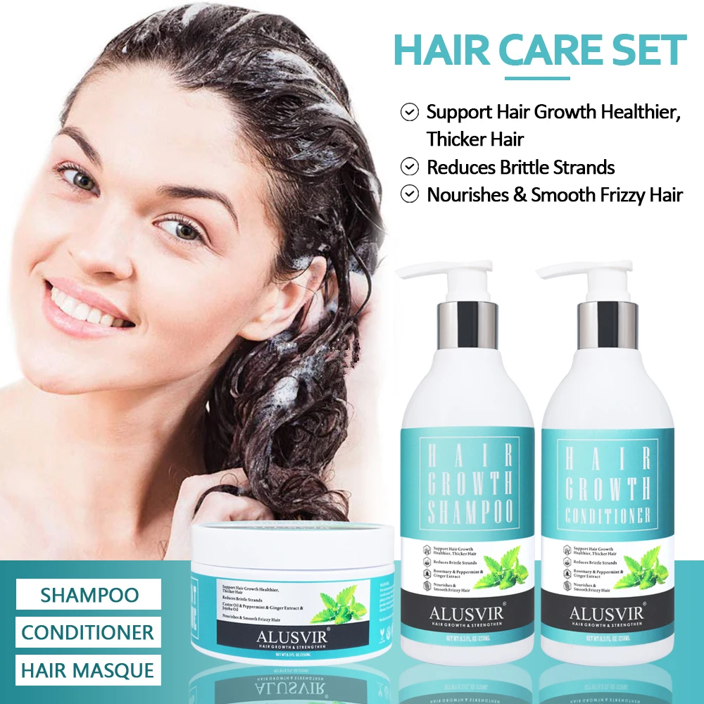 Wholesale Hair Care Kit Mint Hair Growth Oil Shampoo Conditioner Mask Leave In Conditioner Cream Edge Control Set Private Label