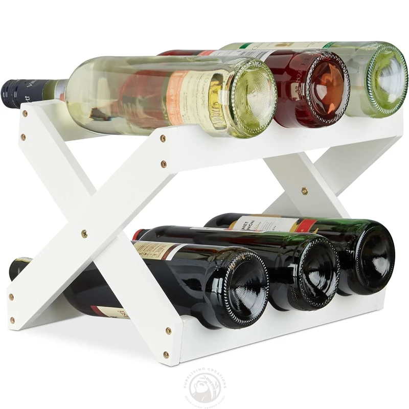 2 tier collapsible mount decorative bamboo wooden wine bottle storage holder rack for kitchen countertop