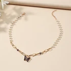 Zircon KC Gold Plate Alloy Purple Zircon Butterfly Pearl Necklace
