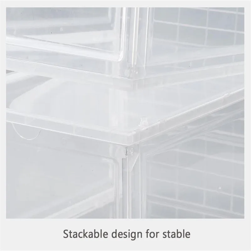 Household Organizing Clear Plastic Shoe Storage Box Dustproof Magnetic Front Door Stackable Shoe Box