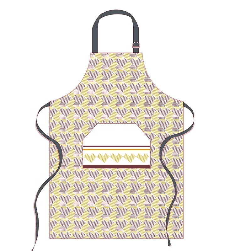 Geometric pattern printed pocket cooking apron custom kitchen sleeveless neutral cotton waterproof apron