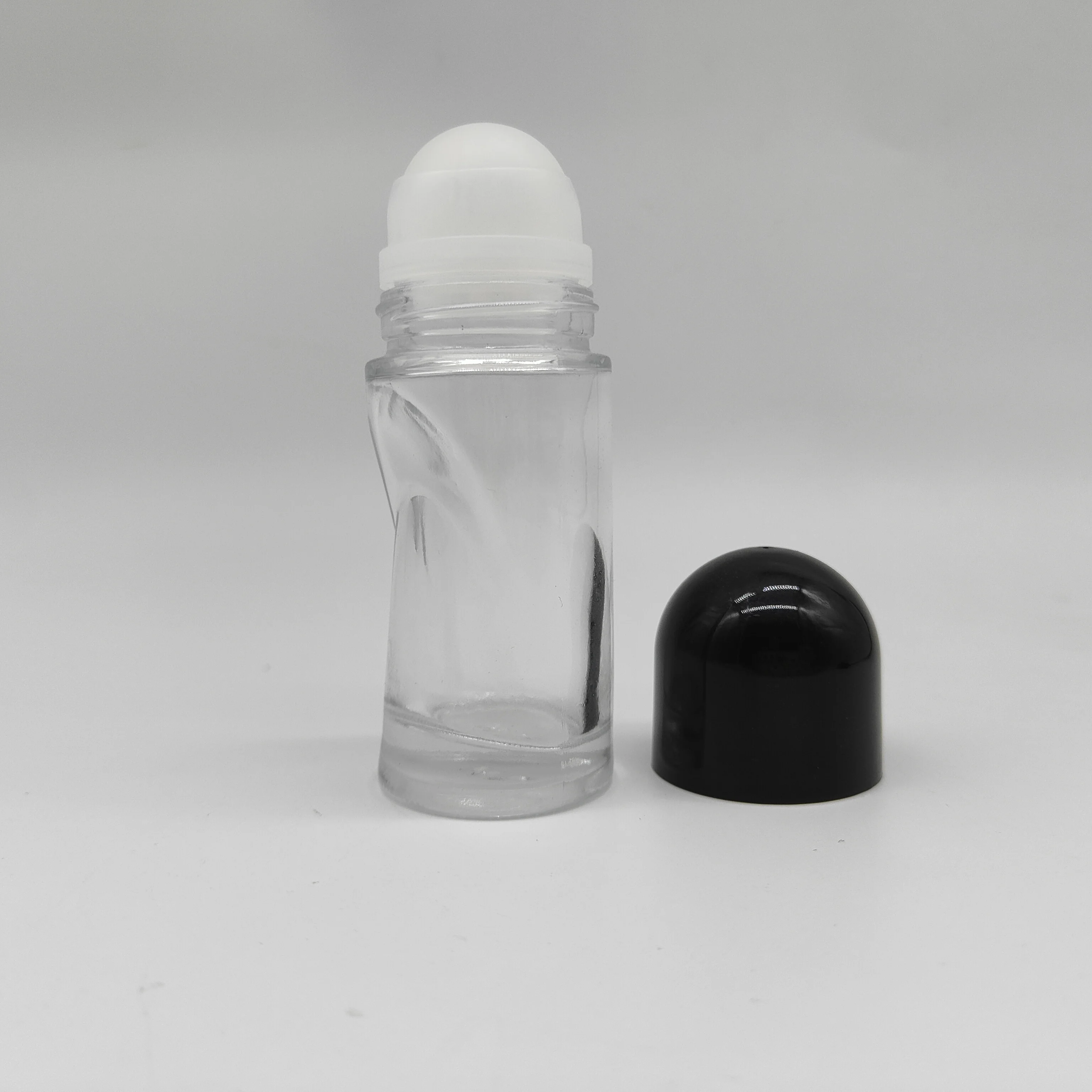 product 50ml hot sale empty clear essential oil bottle glass perfume bottle roller glass bottle with black pp lid-26