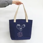 Shopping High Quality Zipper Shopping Bags Dark Blue Canvas Cotton Tote Bag With Square Bottom