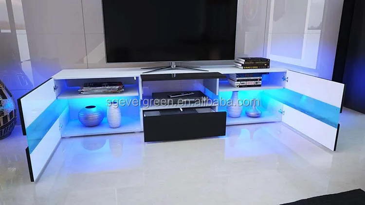 Modern style high glossy UV LED TV stand wooden living room furniture with showcase and storage darwer
