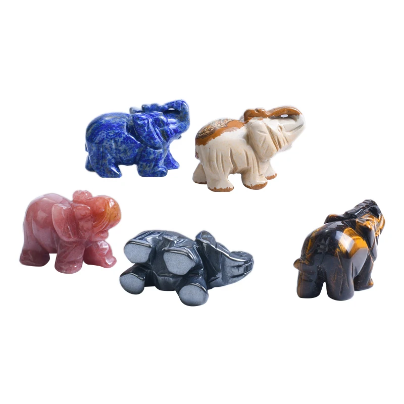 Carved mixed gemstone stone crystal elephant animal figurine animal carving 