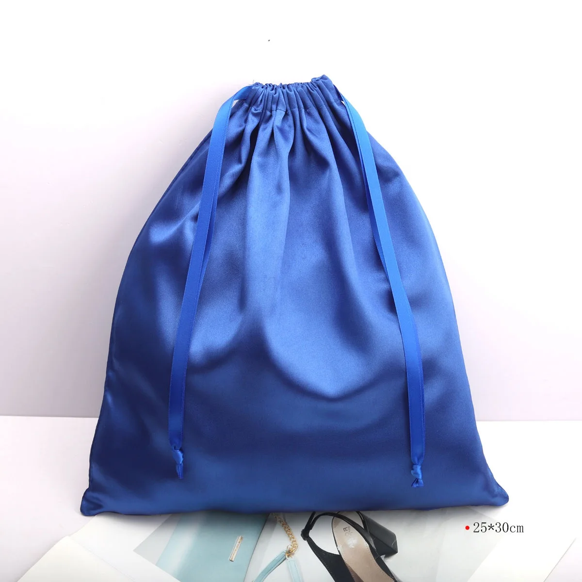 Hot Sale Blue Silk Drawstring Bag For Hair Packaging Luxury Bundle Lingerie Wig Storage Dust Satin Pouch