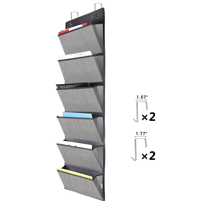 8MXDZ06C 6 Pockets Grey Onlyeasy Wall Mount Hanging File Folders 50 x 13 Over Door Hanging Storage Organizer Magazine Storage Holders for Notebooks Planners 