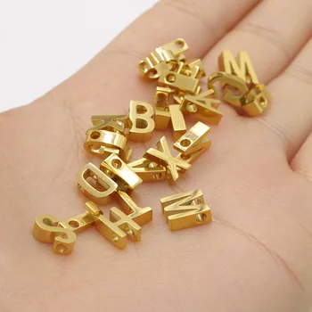 Wholesale 3mm*8mm Golden Letter Beads Charm Metallic Silver Alphabet Beads Charm Stainless Steel Beads For Jewelry Making