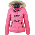 Women's Jacket Autumn And Winter New Style Short Hooded Warm Coat Horn Buckle Women's Padded Jacket