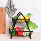 Household kitchen vegetable storage iron fruit tray Vegetable Container Holder Foldable double layer basket