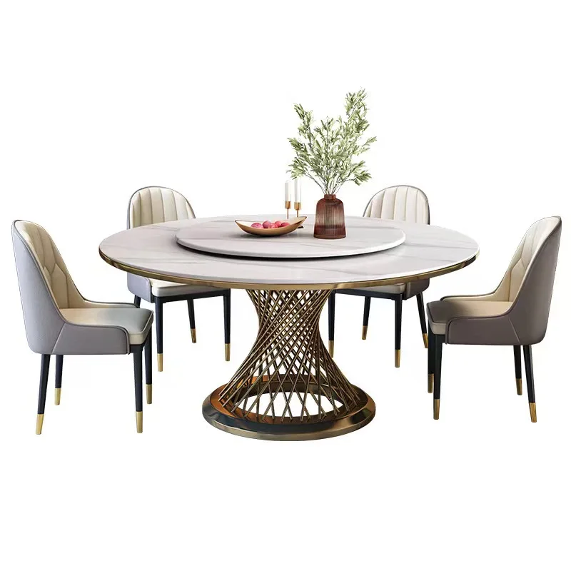 Luxury Living Room Furniture Gold Legs Round Dining Table Restaurant ...
