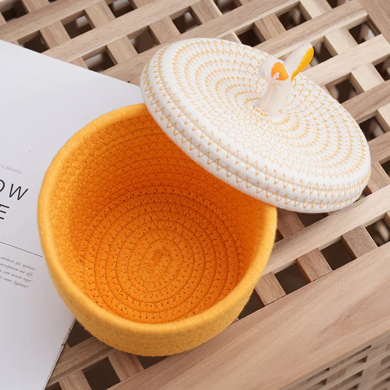 HUAYI cotton rope woven mini food storage basket with cover  for home restaurant hotel