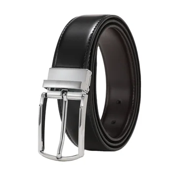 2021 Popular Genuine Leather Belts for Men Split Leather Alloy Pin Buckles Belt Black