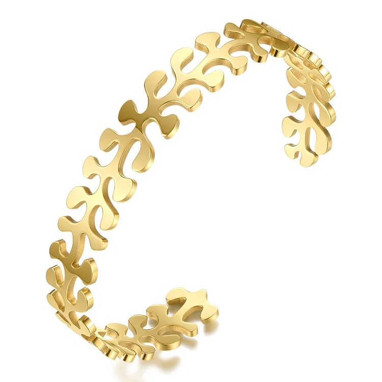 Latest High Quality 18K Gold Plated Stainless Steel Jewelry Leaf open bracelet Bohemian Bracelet B202215