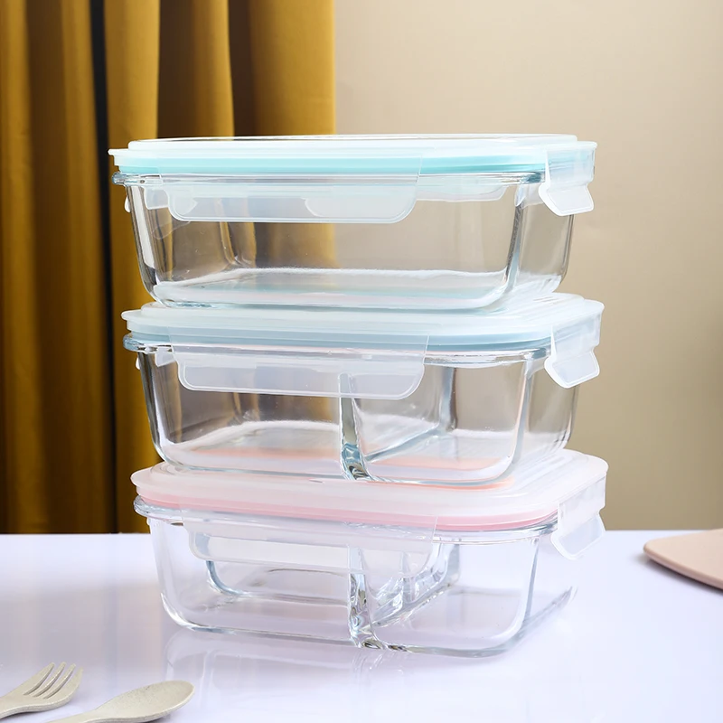 1000ml 3pcs Glass Food Containers Microwave Freezer Safe Storage Food Container With Lid