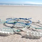 Bracelet Sea Glass Bead Bracelet Adjustable Waterproof Wax Coated Bangle Gray Thread Handmade Anklets With White Beads
