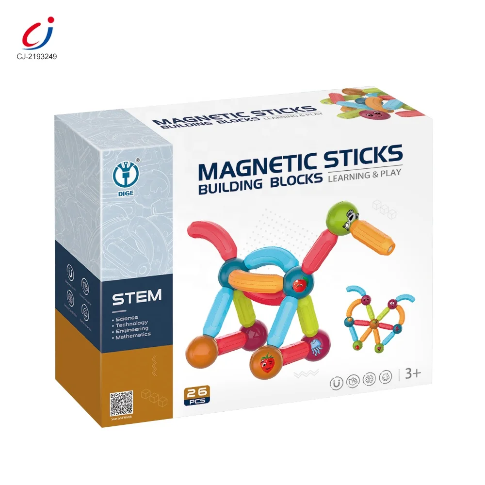Educational diy 26 PCS  balls and rods 3d magnetic building blocks set construction toys kids magnetic stick rod building blocks