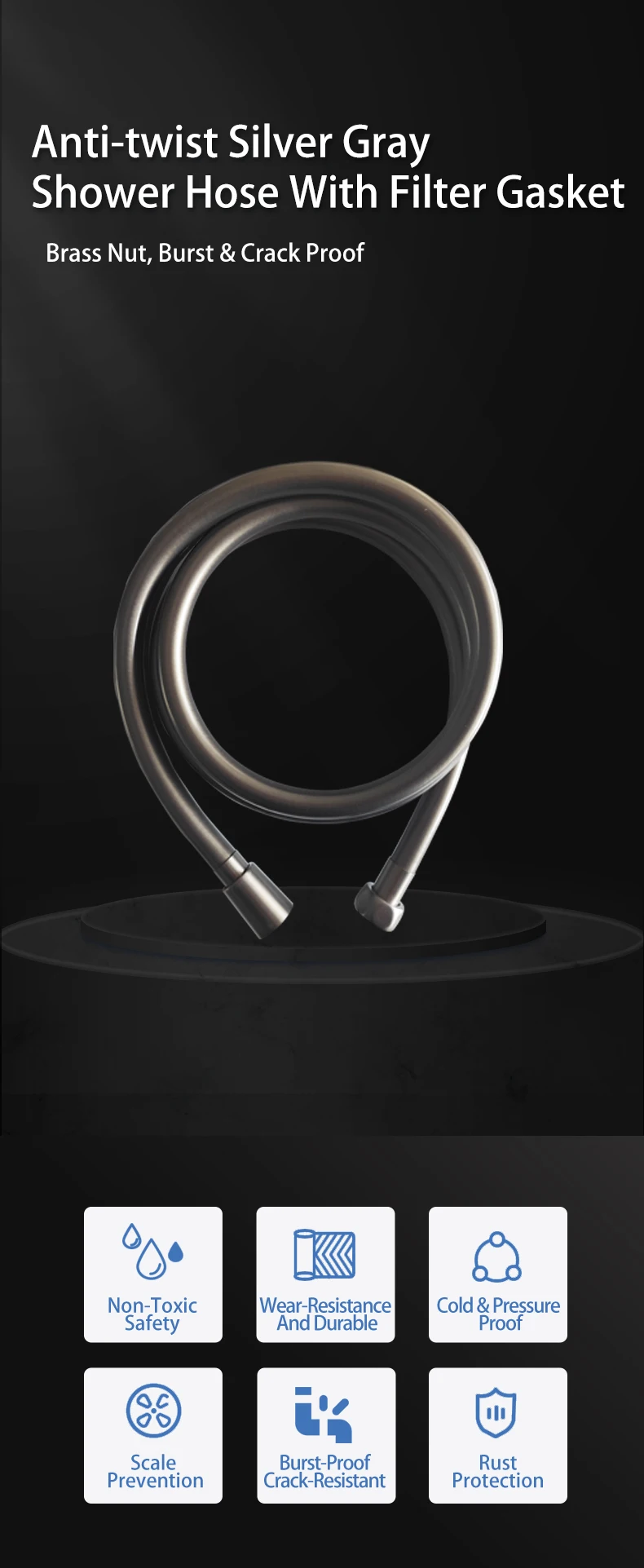 Gunmetal Grey Kink-Free Anti-Twist Shower Hose | PVC Water Filter Hose factory