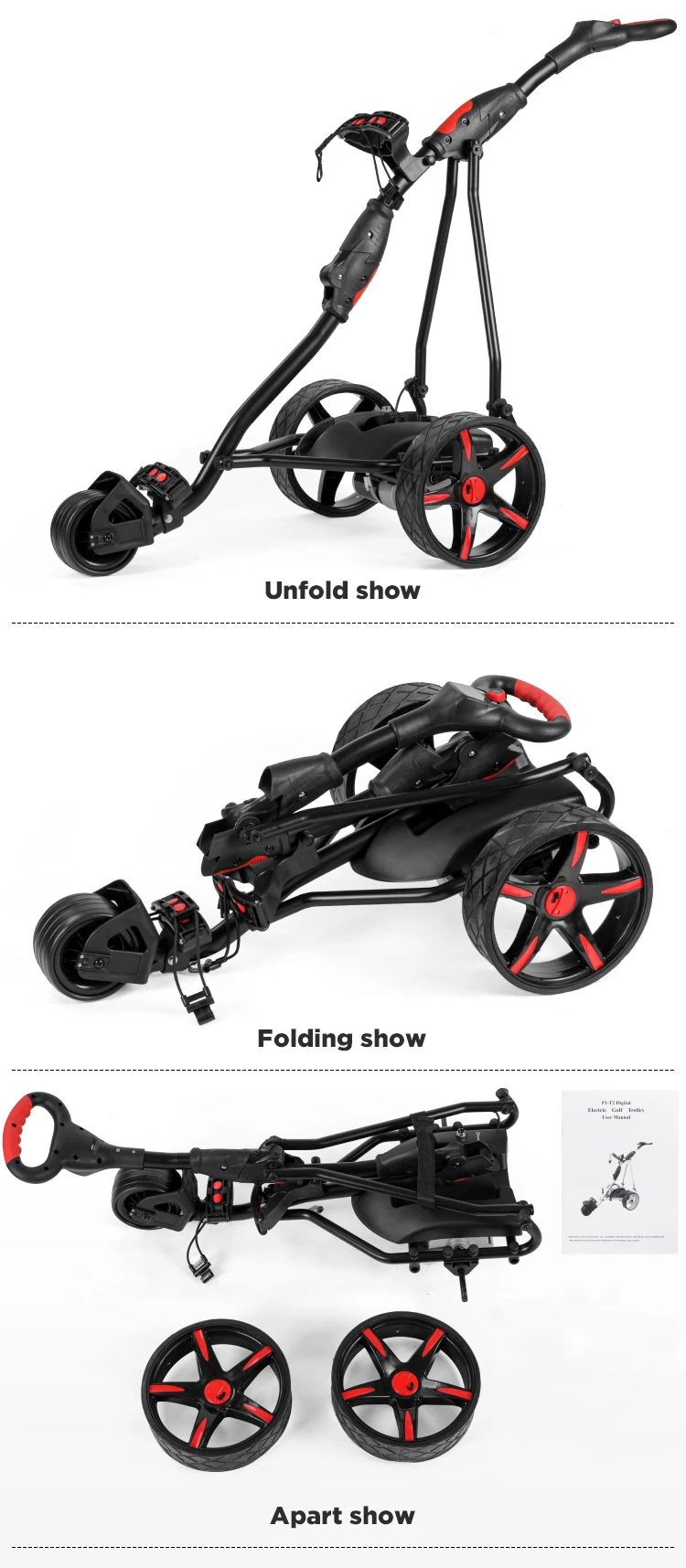 Wheels Electric Golf Scooter Folding Golf Cart Remote Control Utility