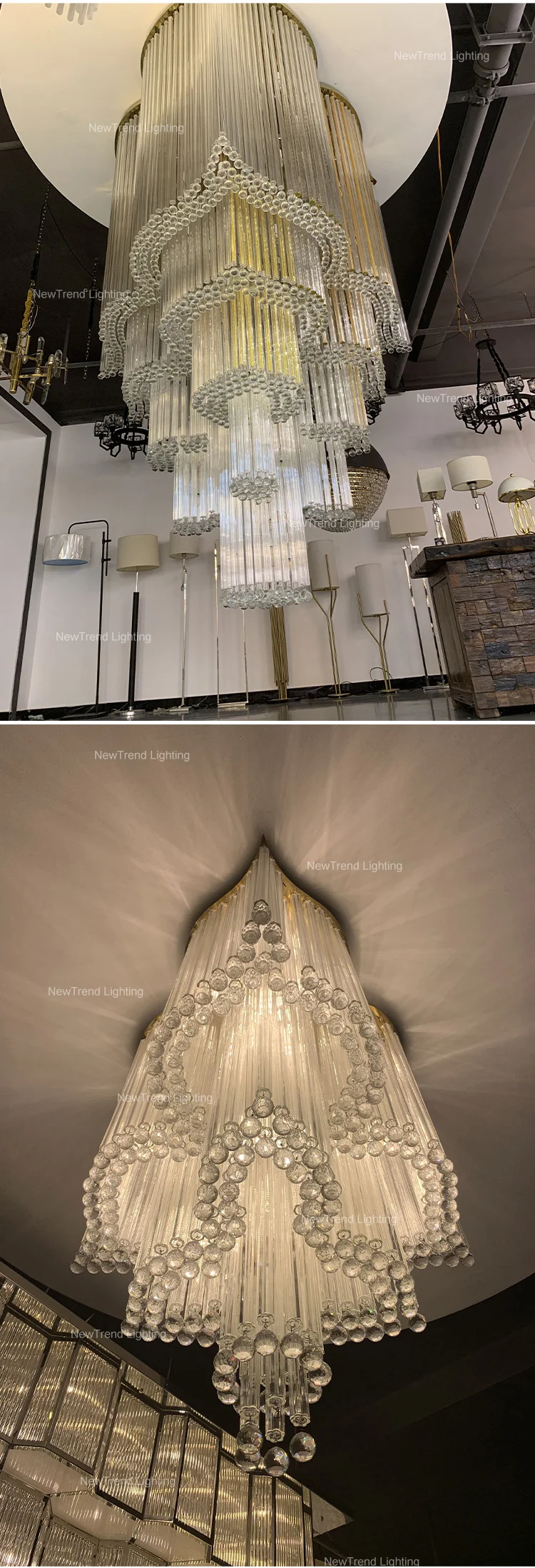 CPL-196 Luxury Style Indoor Decoration Hotel Villa Staircase Lobby Hall Crystal LED Ceiling Chandelier manufacture