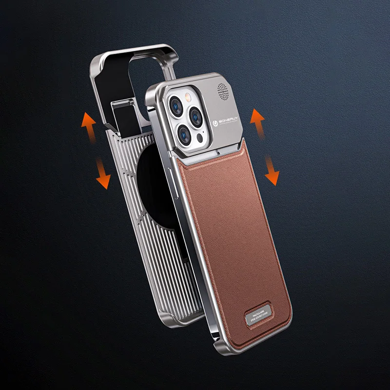 Luxury Aluminum Alloy Metal Leather Phone Case For iPhone 15 14 13 Pro Max Shockproof Aromatherapy Phone Cover