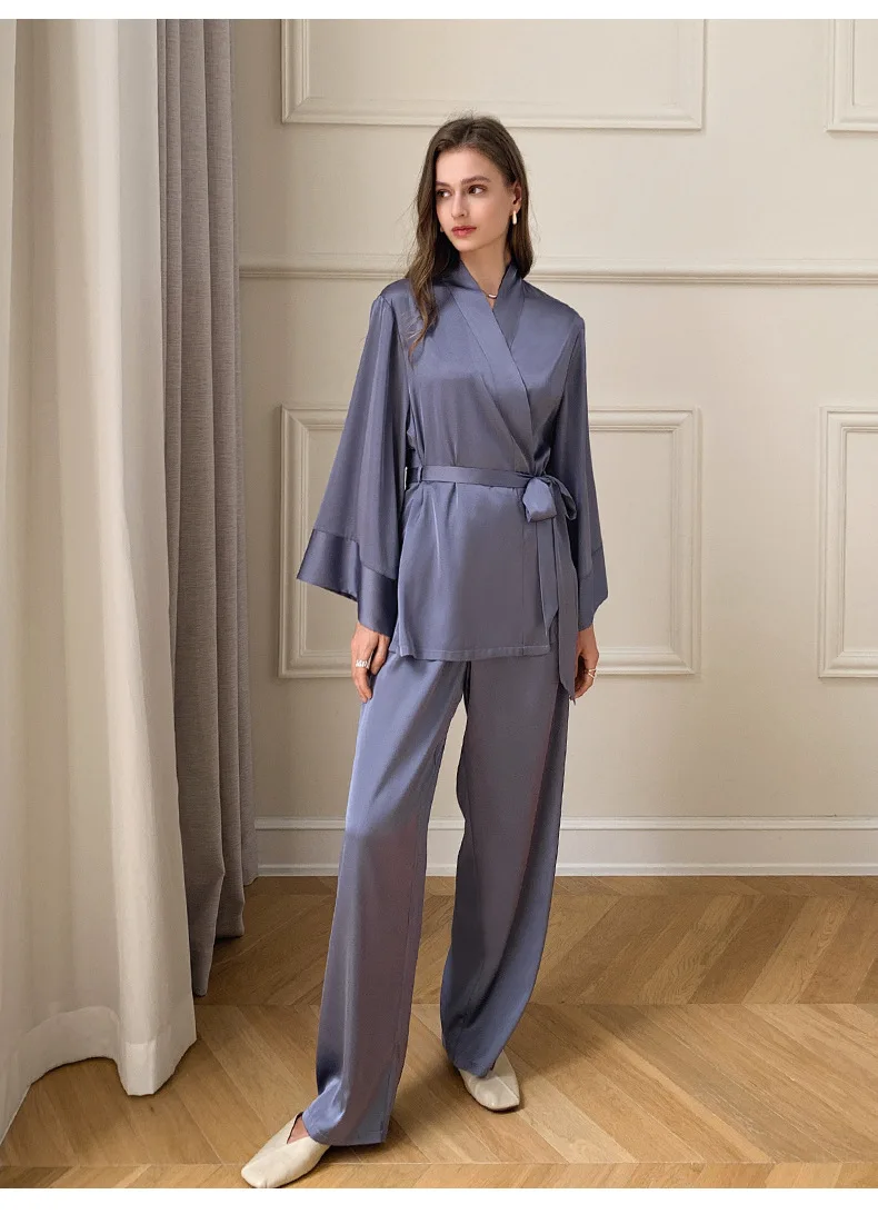 2023 Two-piece Pj Sets Long Sleeve Pajamas 2 Piece Set Turn-down Collar Custom Silk Satin Women Pajamas Set Sleepwear