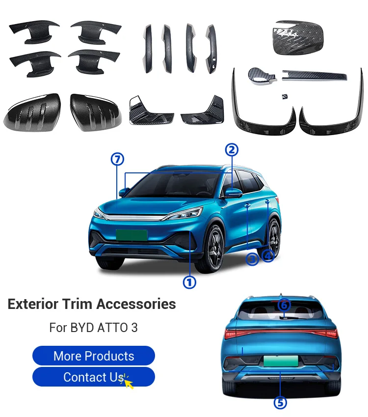 Customized na ABS Gayahin ang Carbon Auto Accessories Dekorasyon Trims Cover Car Exterior Accessories Para sa BYD Atto 3 Yuan Plus factory