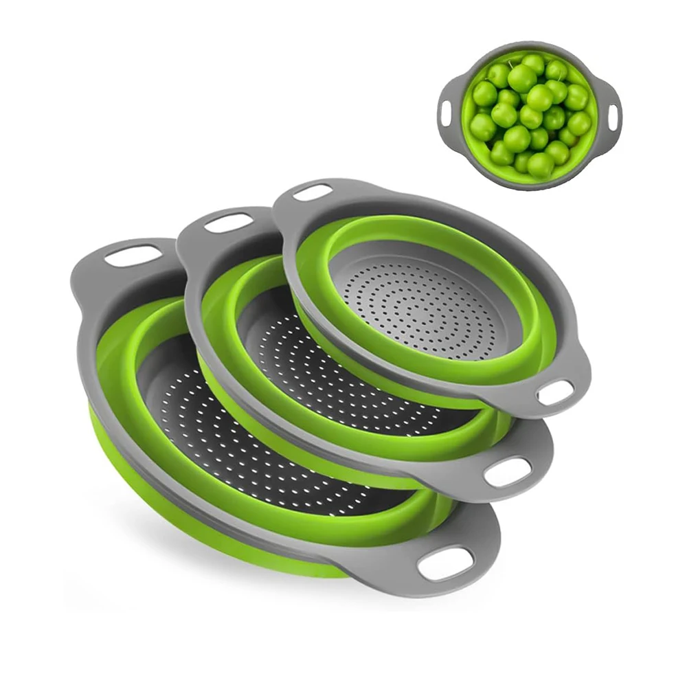 Round Collapsible Colander Foldable Kitchen Strainer Set For Draining