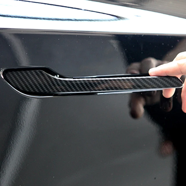 Tesla Model 3 Car Accessories Interior Decorative Black Carbon Fiber Style Outer Door Handle Cover - Buy Tesla Model 3 Car Accessories,Door Handle Cover For You,Carbon Fiber Style Outer Door Handle