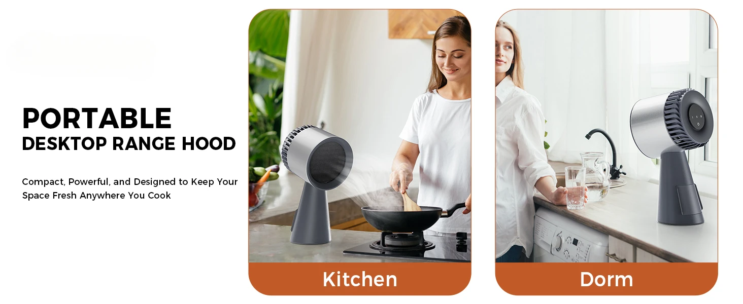 Portable Range Hood for Cooking 3-Speed Desktop Kitchen Exhaust Fan for Indoor BBQ, Hot Pot and RV Detachable Oil Cup