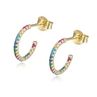 Earrings RINNTIN EQE38 Sterling 925 Silver Open Hoops 18K Gold Plated Rainbow CZ Hoop Earrings For Women
