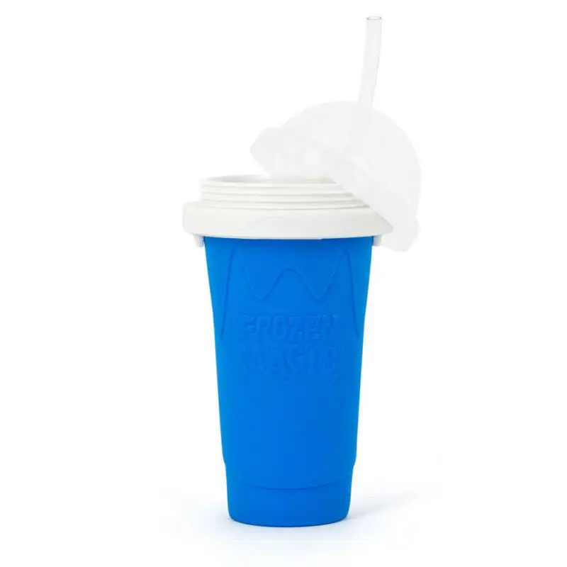 Blue DIY Smoothie Cup Silica Drink Cup Double Layers Cup Smoothie Pinch Ice Cup Silicone Magic Cup Portable Squeeze Icy Cup 
