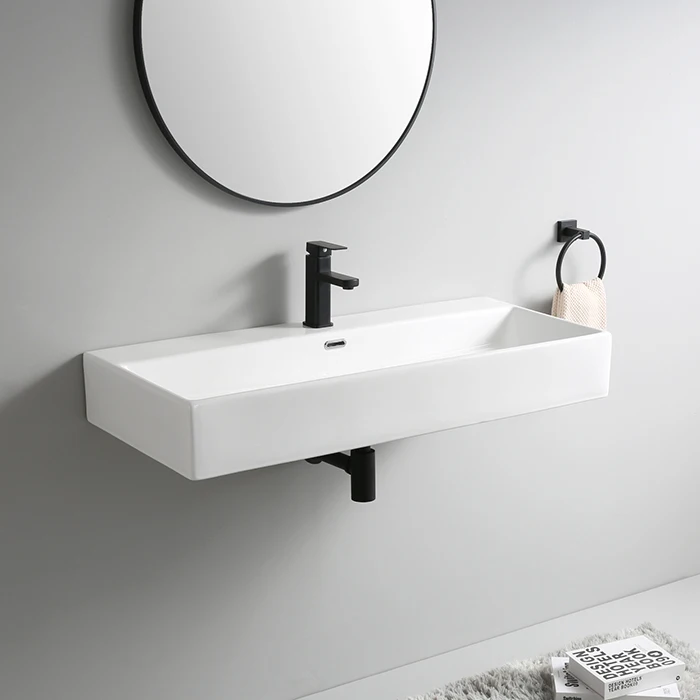 Factory Direct Sale Lavabo Rectangular Ceramic Bathroom Sink Wall Hung