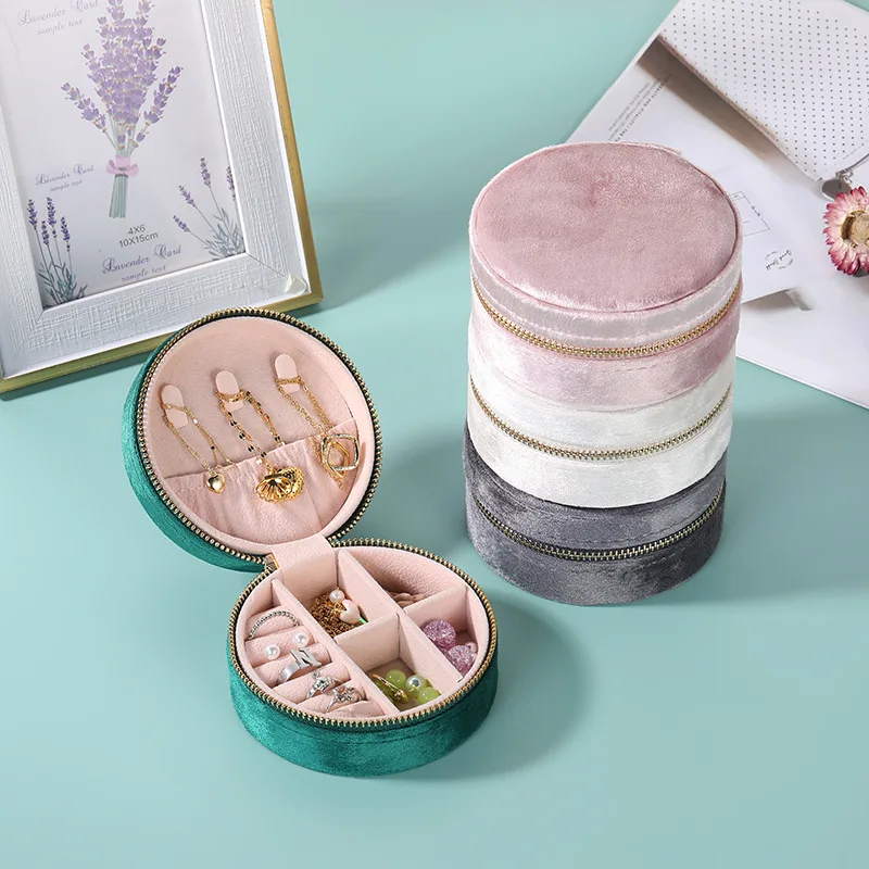 Round Portable Jewelry Box Jewelry Storage Gift Box Organizer Case for Rings Earrings Necklaces Bracelets