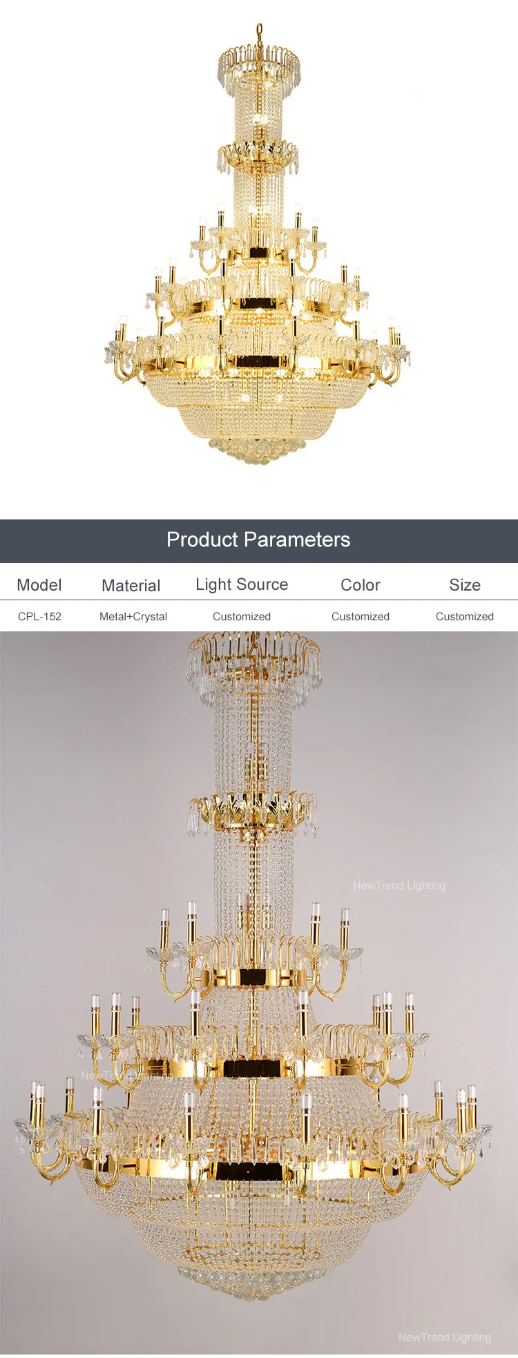CPL-152 Luxury Style Residential Decoration Chandelier Hotel Villa Church Custom Crystal LED Pendant Lamp manufacture