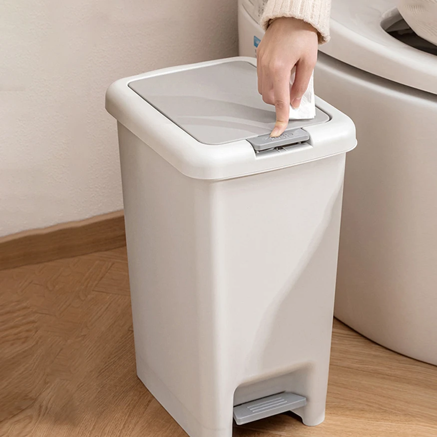 Waste Paper Indoor Trash Can 8 10 15 20L White Modern Rectangle Dust Bin with Press Lid Kitchen Bathroom Garbage Bins