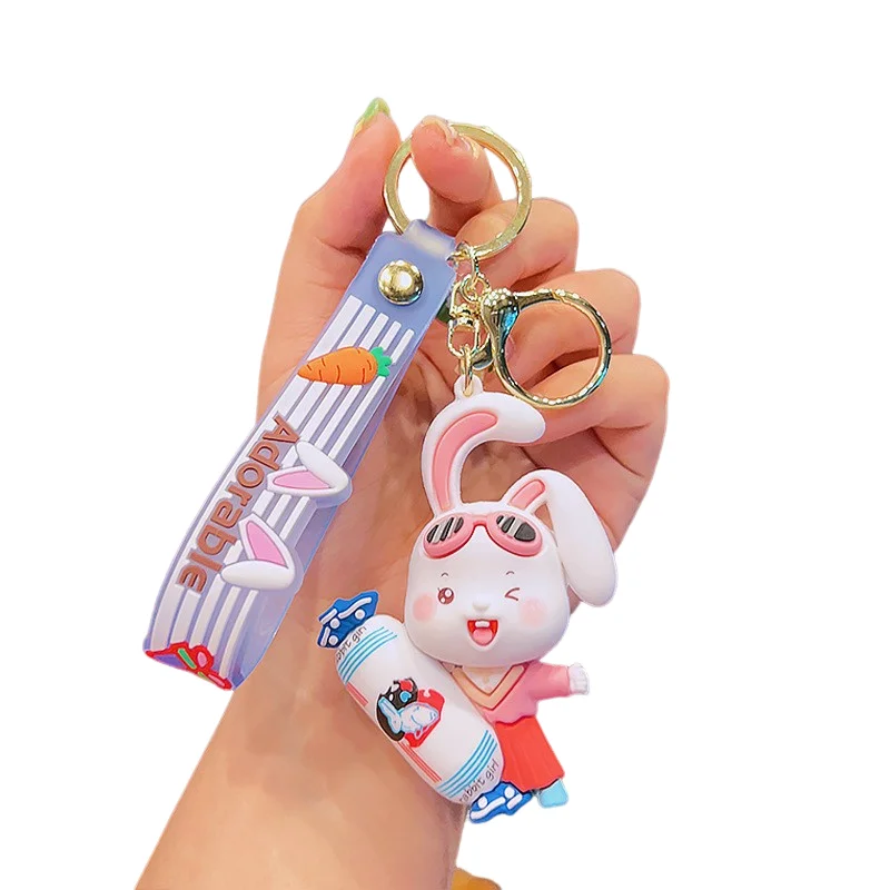 Fashion 4 Colors Custom 3D Lovely Cartoon Anime Rabbit Small Gift Rubber Keychain