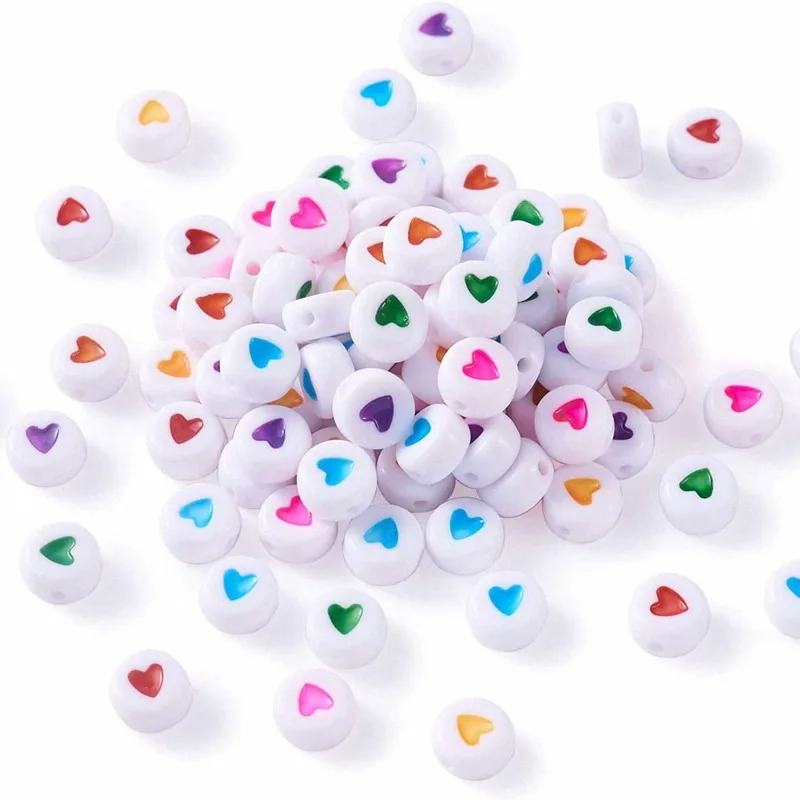 Wholesale 7x4mm Acrylic Colored Heart Shaped Round Beads Plastic Loose Beads Diy Jewelry Accessories
