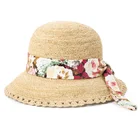 Hat Female Natural Raffia Straw Hat With Printed Ribbon Band