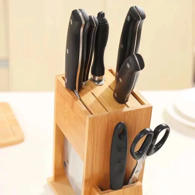 Wholesale High Quality Kitchen Wood knife Rack Eco-friendly Bamboo Multi-function Wood knife