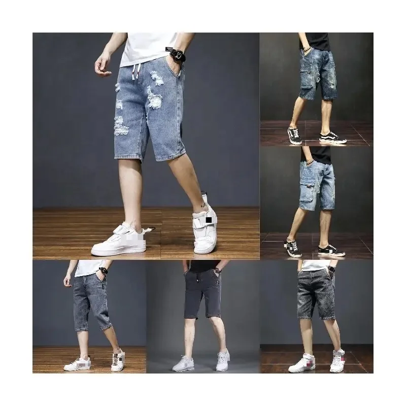 Summer New Men Fashion Stretch causal Short Jeans Denim Shorts Blue Black Denim Swear mens shorts