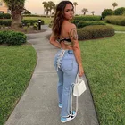 High Waist Hollow Strap Women Ripped Jeans Pant Clubwear Blue Long Outfits Womens Jean Grommets Jeans