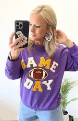 Custom Women Female Crewneck Embroidery Sweatshirt Game Day Football Sequin Shirt Top
