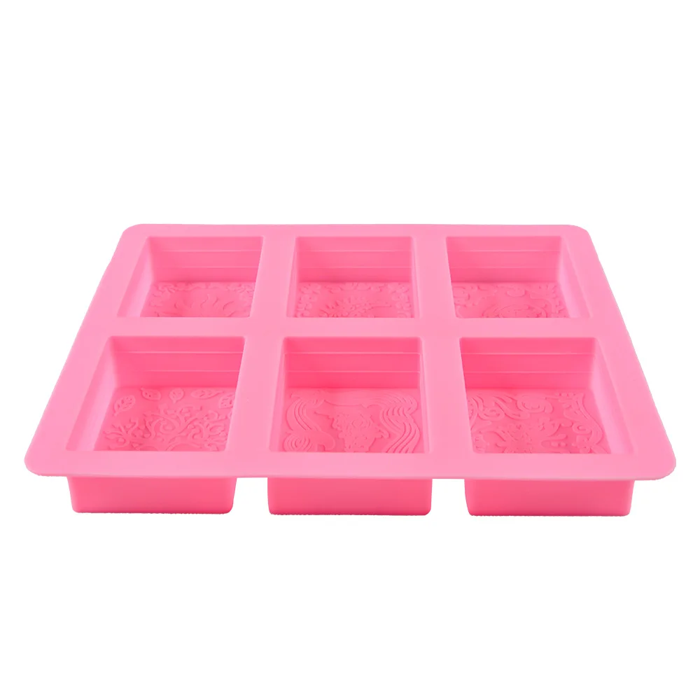6 cavity rectangle silicone soap molds with pattern kitchen baking silicone DIY handmade soap mold