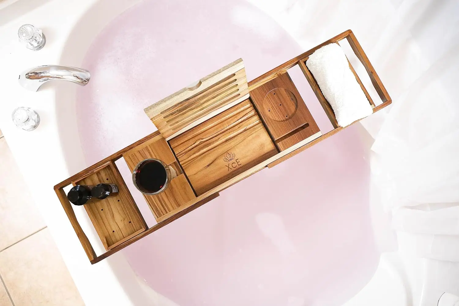 product expandable teak bathtub tray solid book stand and soap tray up to 105cm size for bath toilet supplies-2