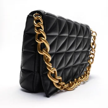 Customized Summer Soft PU Leather Hasp Handbag Ladies Metal Chain Quilted Crossbody Bag