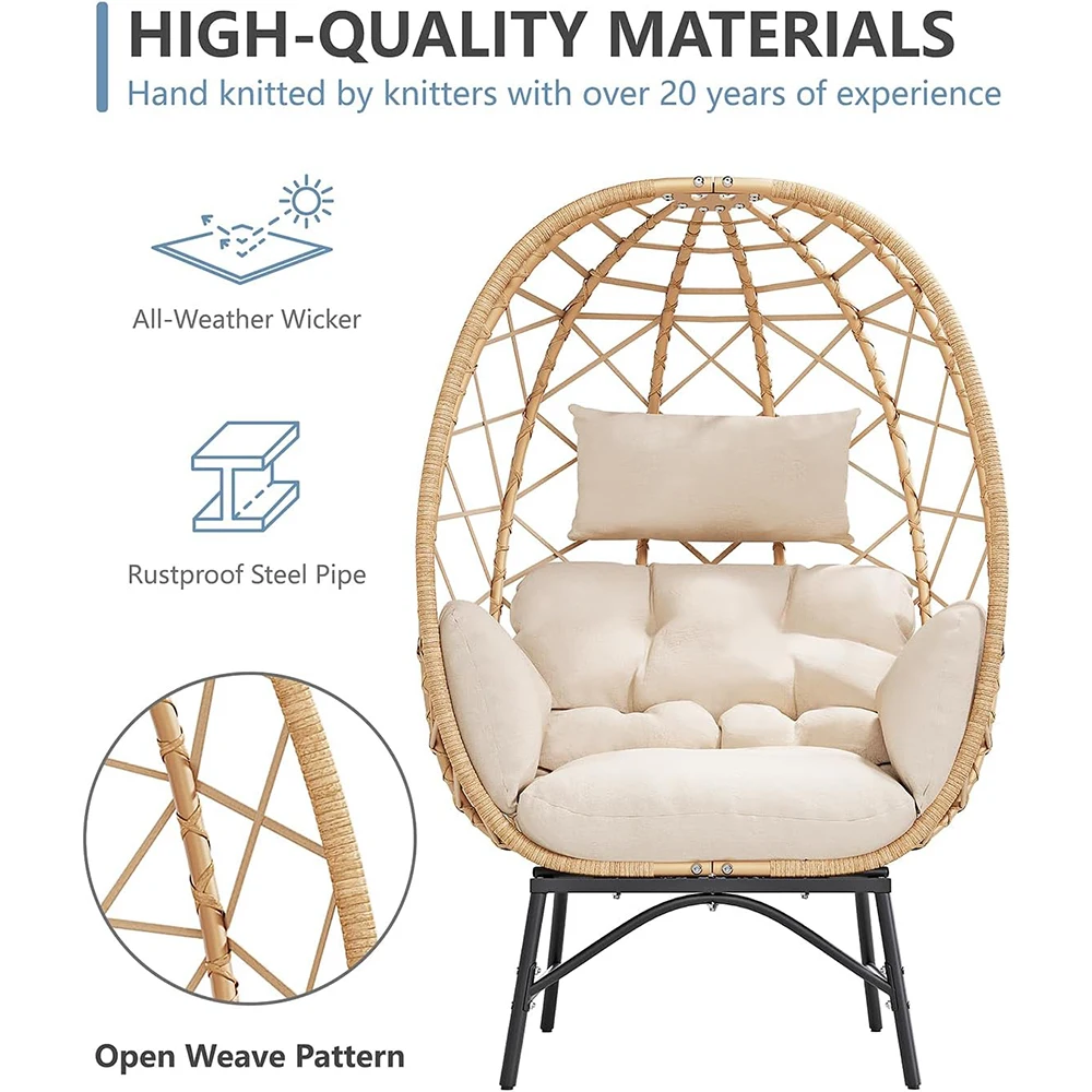 product modern rattan egg chair oversized outdoor lounge chair with cushion for patio backyard balcony beige-4