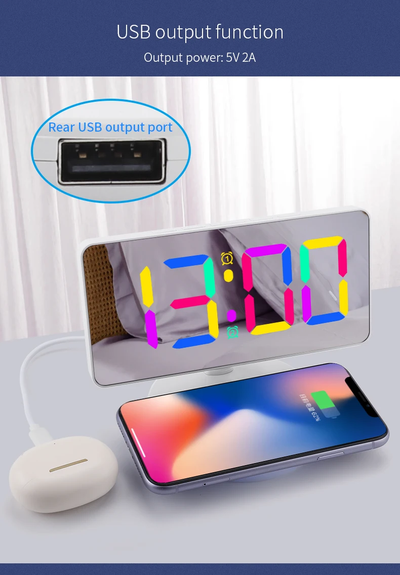 New Design LED Night Light Digital Alarm Clock 15W Fast Charging Station Wireless Charger with Alarm Clock