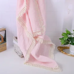 Newborn blanket Cotton baby gauze Double layer bath towel Swaddle Soft baby tassel blanket