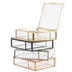 Jewelry Box Metal Gold Square Glass Terrarium Jewelry Box With Lid And Metal Lock